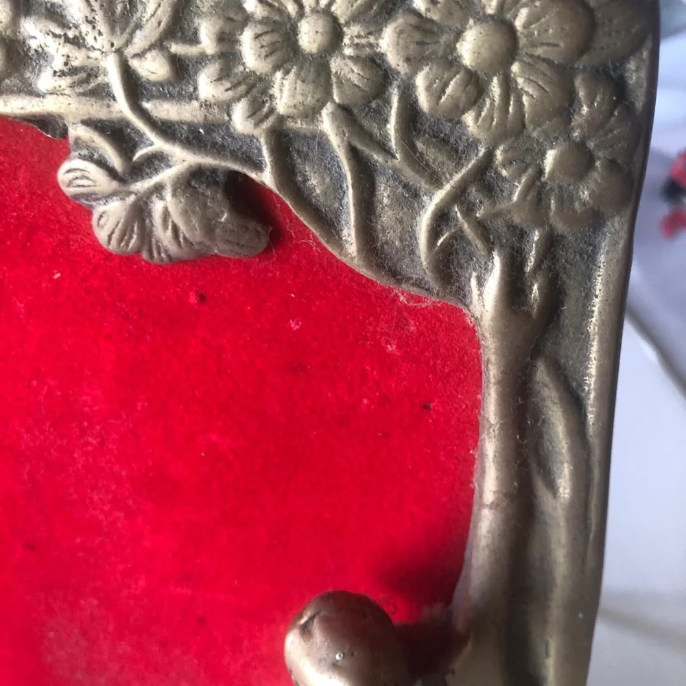 Art Nouveau-Style Brass Women Picture Frame with Red Liner
